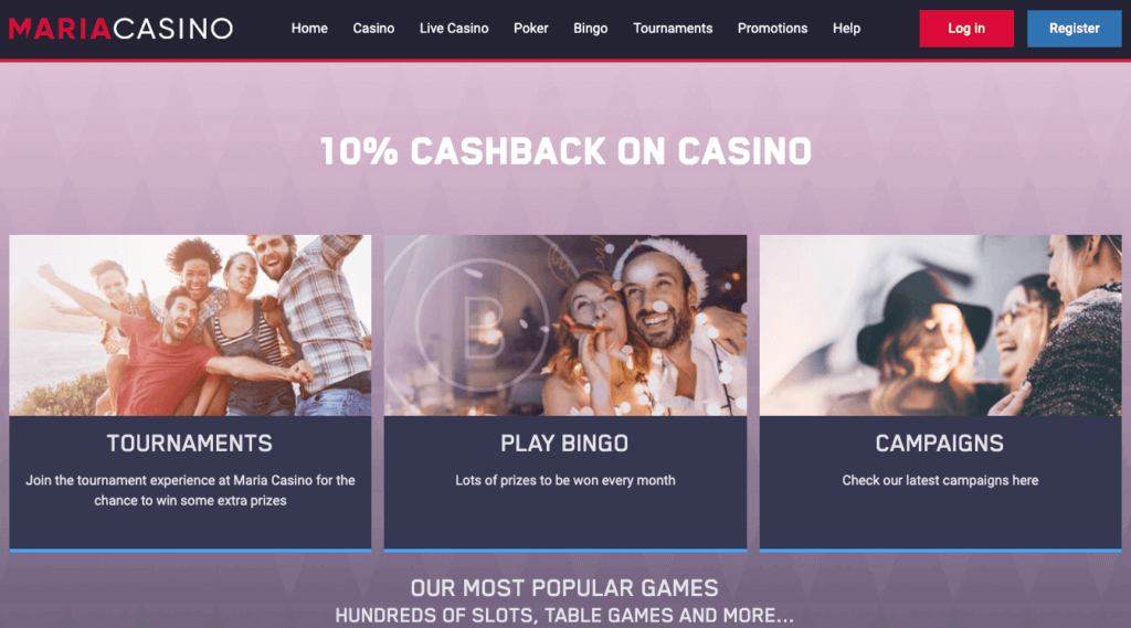 Forsiden til online casinoet Maria Casino