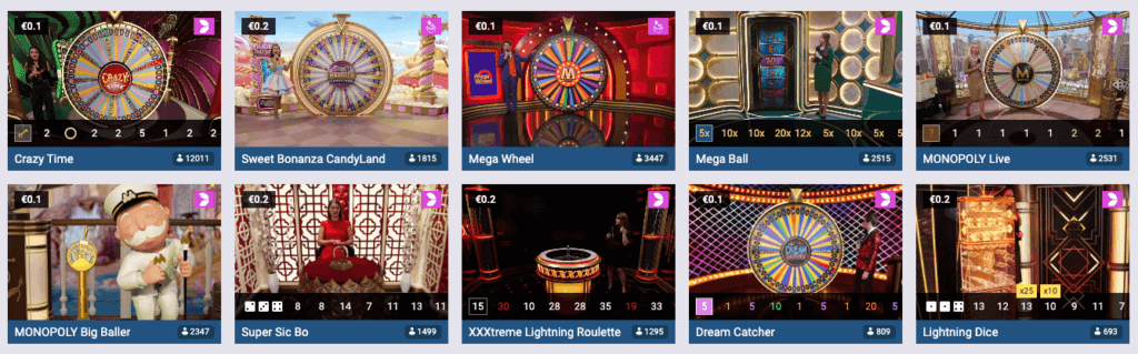 Live casino og game show hos Maria Casino