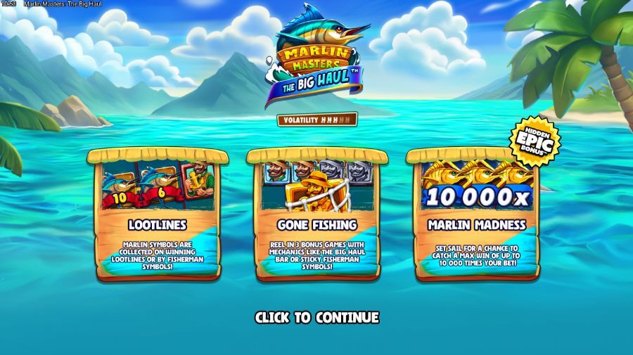Introbilde på spilleautomaten Marlin Masters The Big Haul fra Hacksaw Gaming
