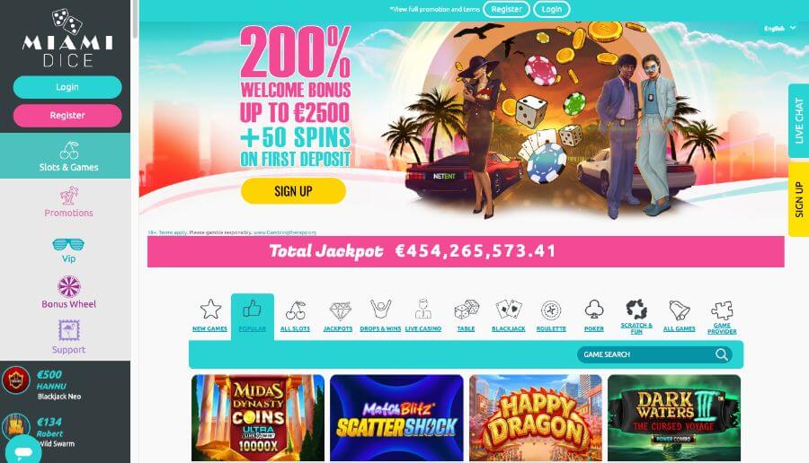 Miami Dice forside med bonus