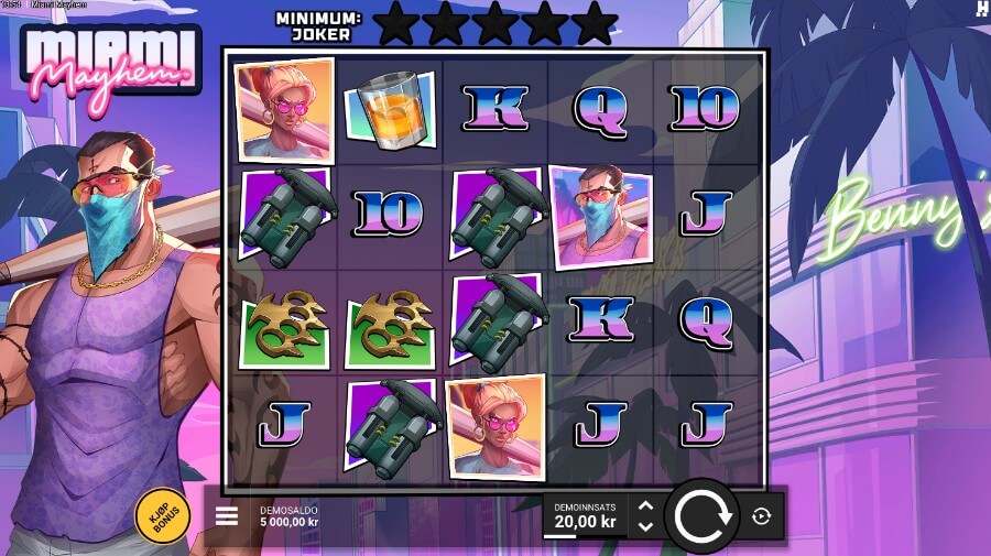 Hovedspillet på spilleautomaten Miami Mayhem