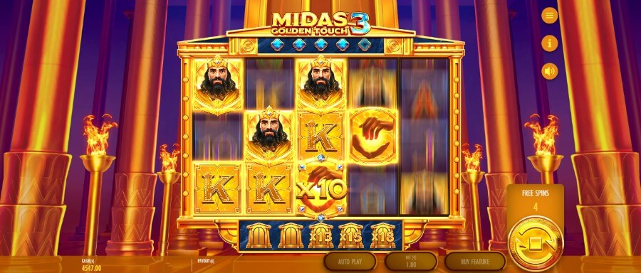 Bonusspillet med free spins på Midas Golden Touch 3 med respinn og wilds med multiplikatorer