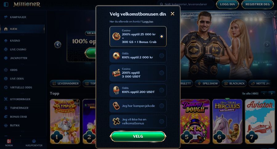 Registrering hos kryptocasinoet Millioner