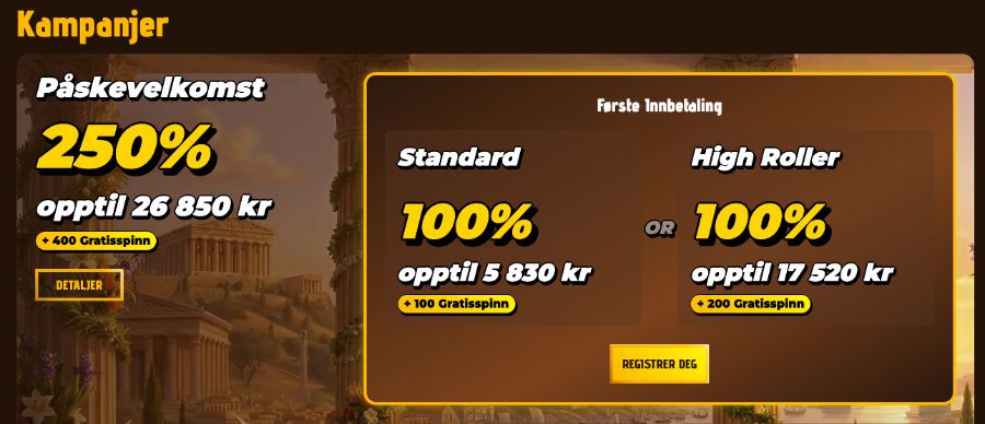Mino Casino kampanjeside med tilbud