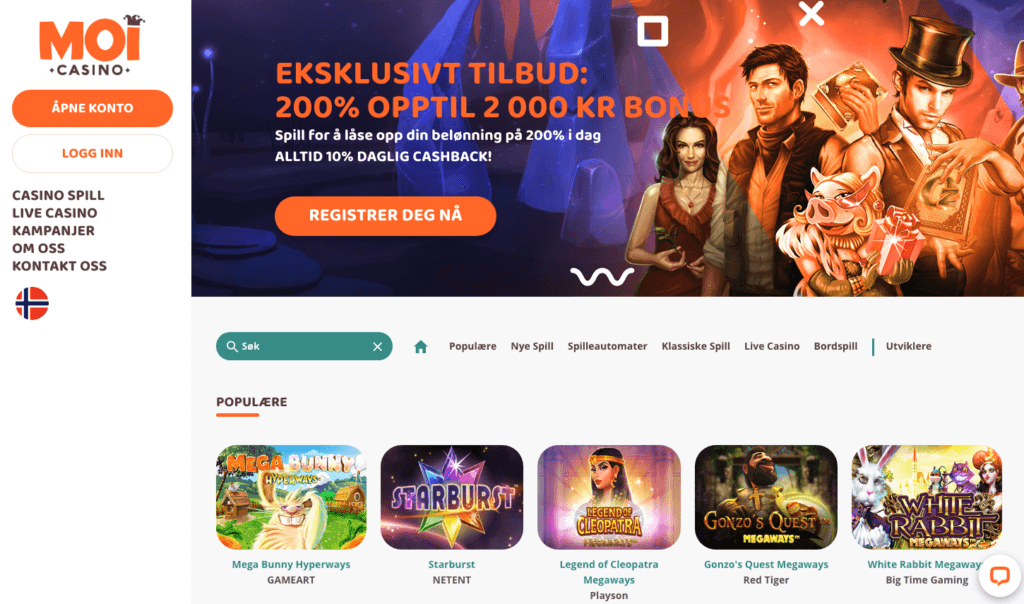Forsiden til MoiCasino MoiCasino forside