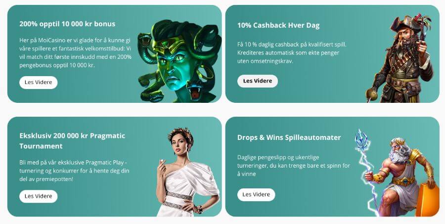 MoiCasino kampanjeside med tilbud