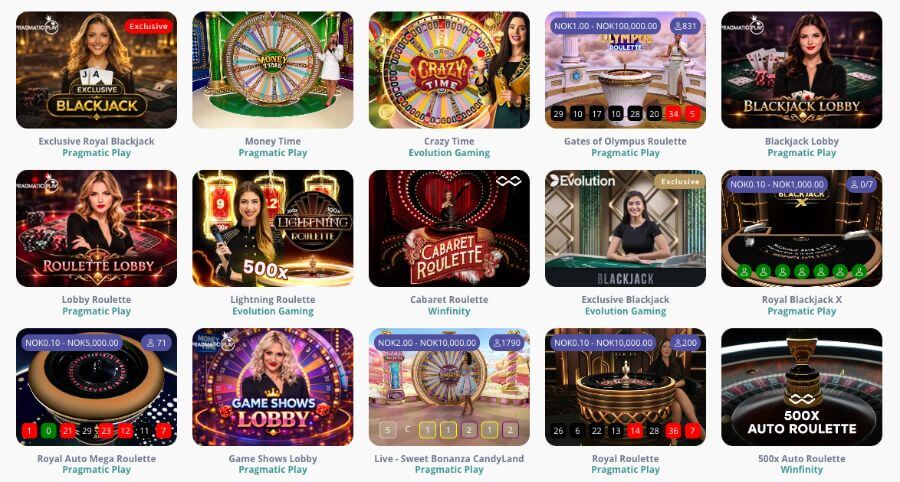 MoiCasino har et live casino med klassiske bordspill og live game show-spill