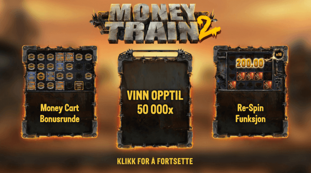 Money Train 2 introduksjonsbilde som viser gevinstpotensial og funksjoner
