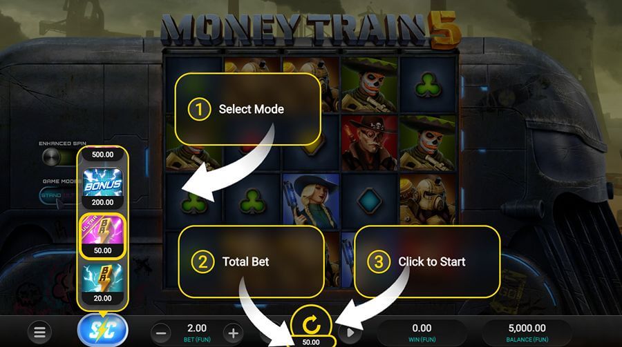 Bonus buy-funksjoner på spilleautomaten Money Train 5