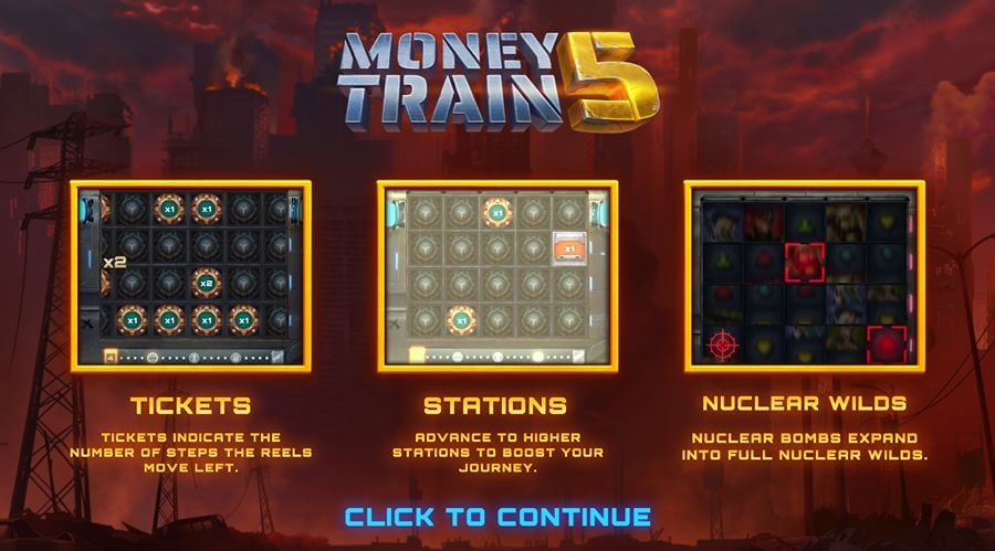 Introbilde på spilleautomaten Money Train 5 fra Relax Gaming