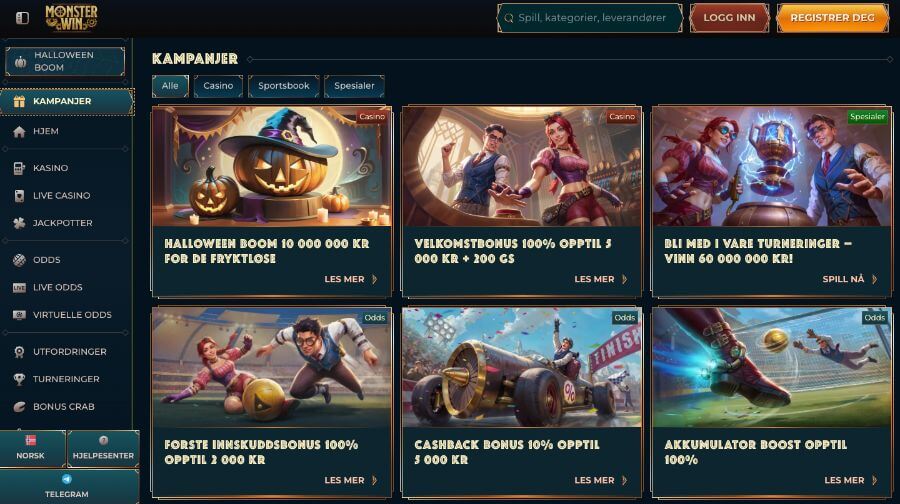 Monsterwin har en kampanjeside med flere tilbud