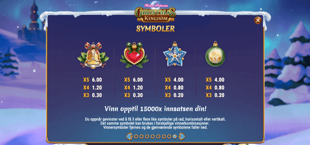 Moon Princess Christmas Kingdom utbetalingstabell - lavtbetalende symboler