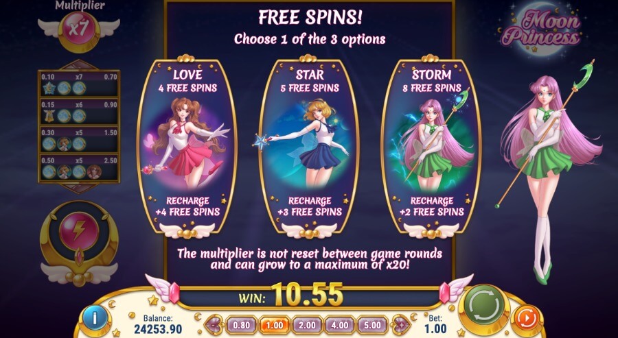 Free spins-alternativer på spilleautomaten Moon Princess