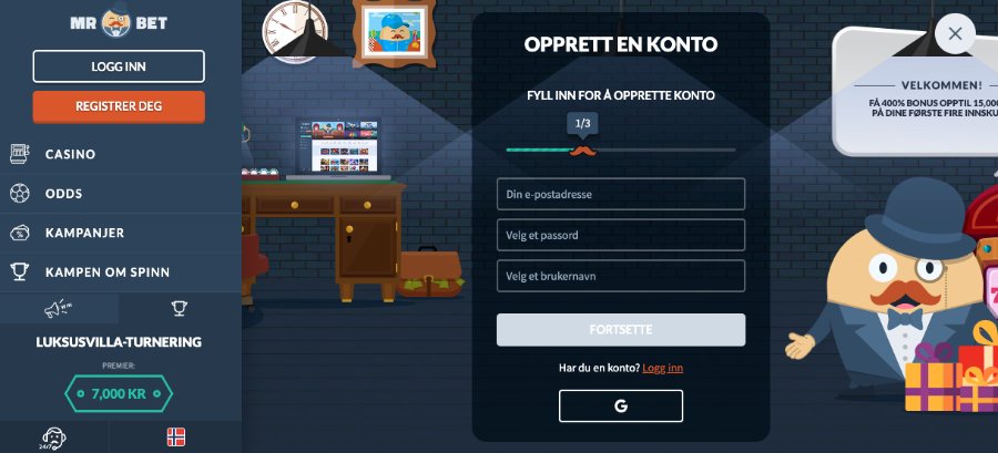 Registrering av en spillekonto hos Mr Bet
