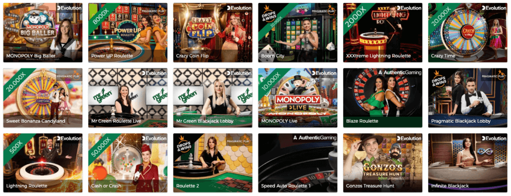 Mr Green har et live casino med populære livespill og eksklusive brandede bord