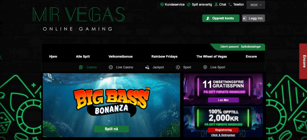 Velkomstbonus hos nettcasinoet Mr Vegas