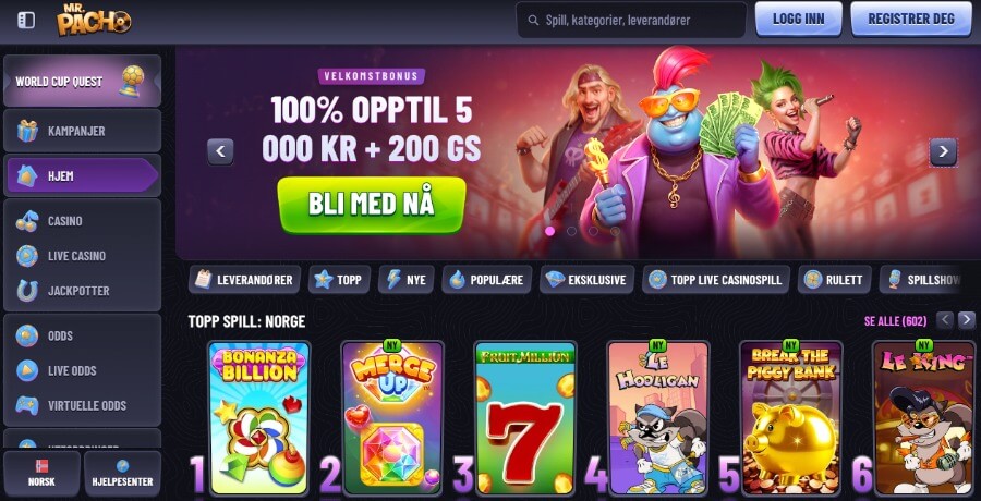MrPacho forside med bonus
