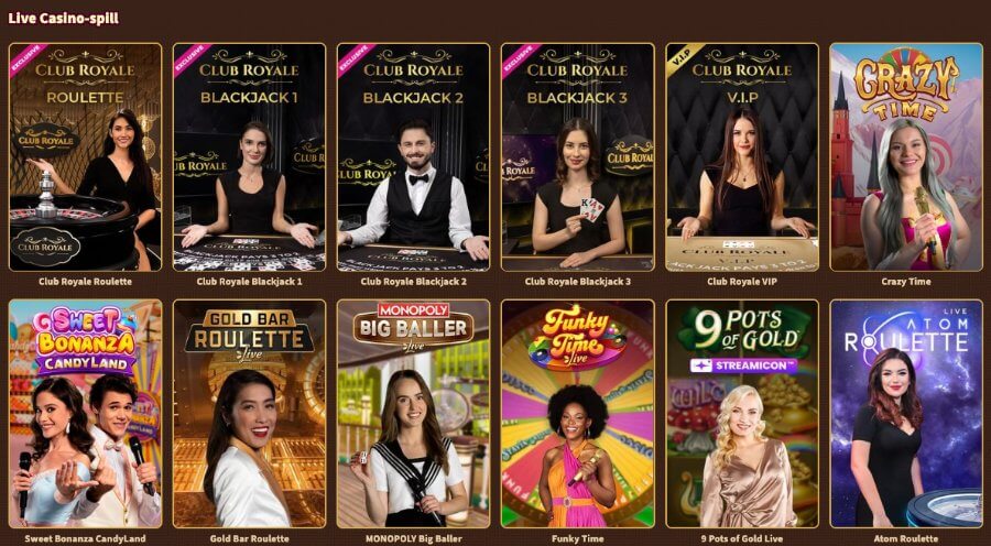 MyEmpire har et godt utvalg av live casino-spill med bordspill og andre game show