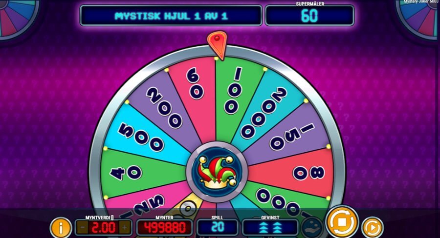 Mystery Joker 6000 har et mystisk hjul med en myntgevinst på opptil 6000x