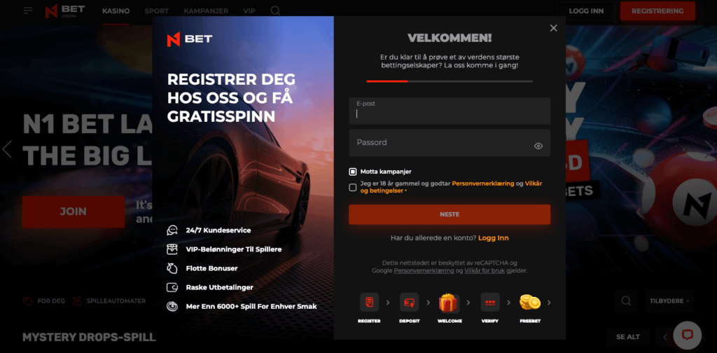 Registrering av en spillekonto hos N1 Bet