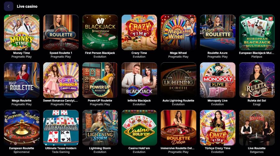NVCasino har et live casino med bordspill og live game show-spill
