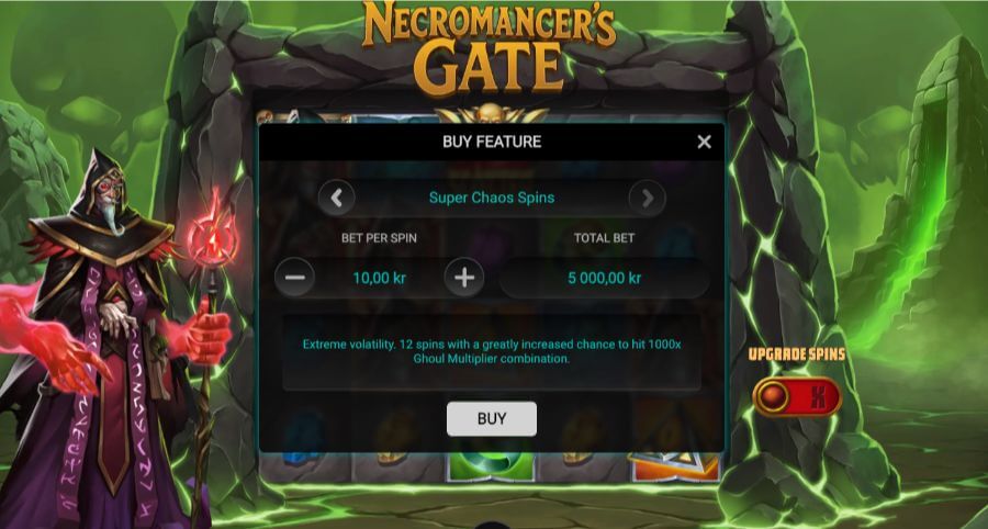 Bonus buy-funksjon på spilleautomaten Necromancer's Gate