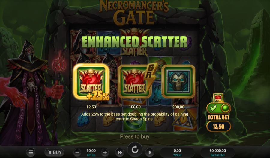 Ekstra innsats-funksjon på spilleautomaten Necromancer's Gate