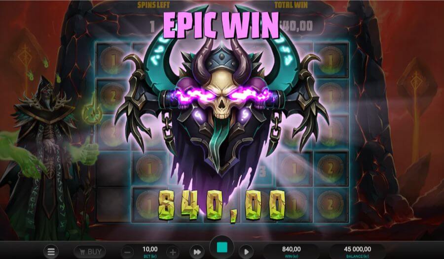 Et eksempel på en gevinst på spilleautomaten Necromancer's Gate