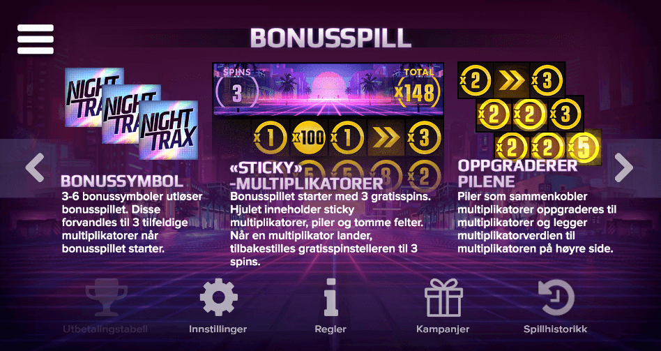 Night Trax free spins-bonusspill