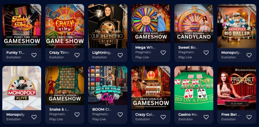 NineCasino har et live casino med flere spennende bordspill og game show