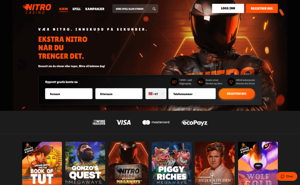 Forsiden til NitroCasino NitroCasino forside
