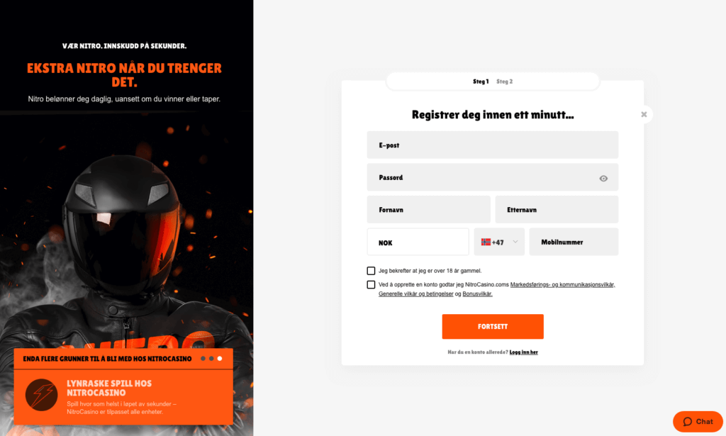 NitroCasino registrering