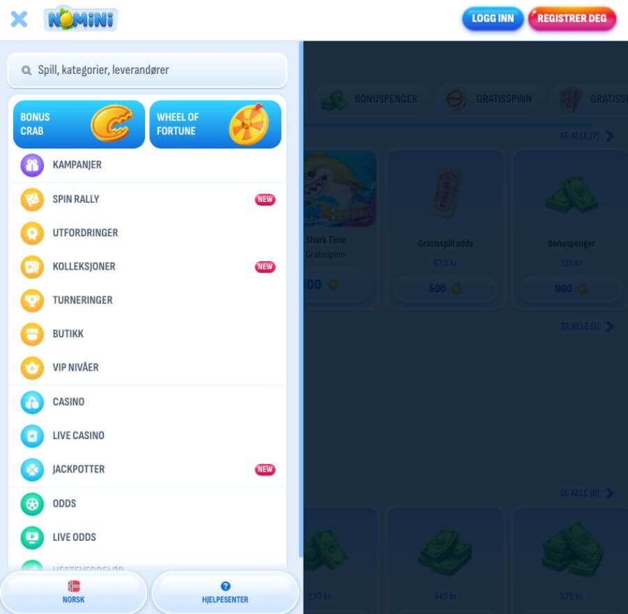 Nomini har også et mobilcasino