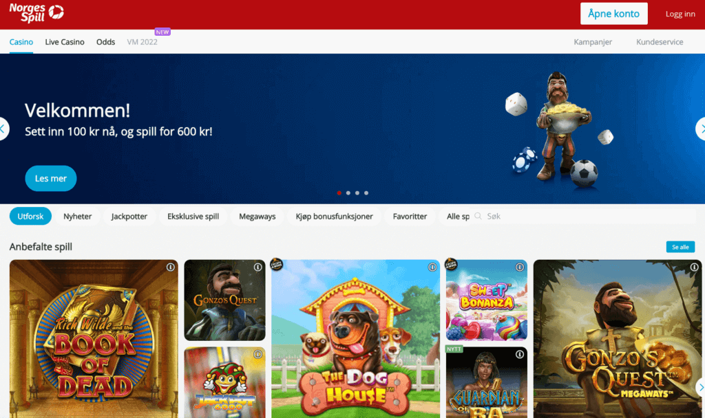 Forsiden til nettcasinoet NorgesSpill Forsiden til nettcasinoet NorgesSpill