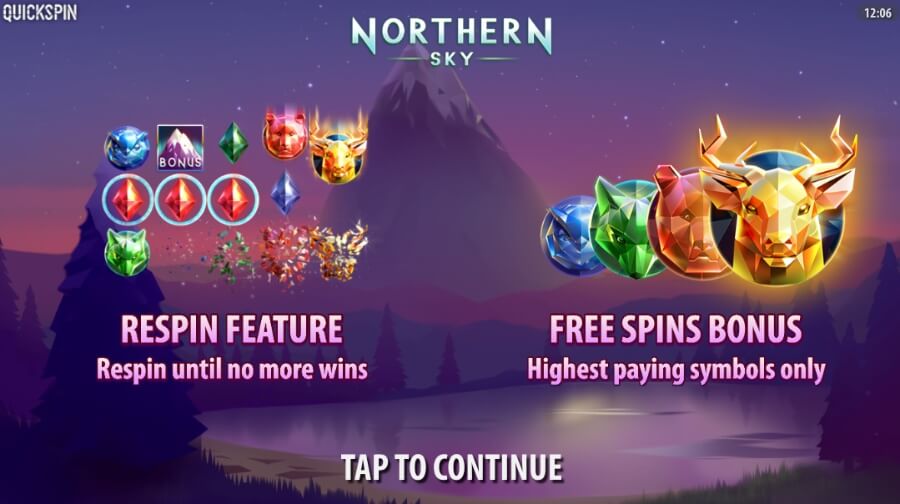 Introbilde på spilleautomaten Northern Sky fra Quickspin