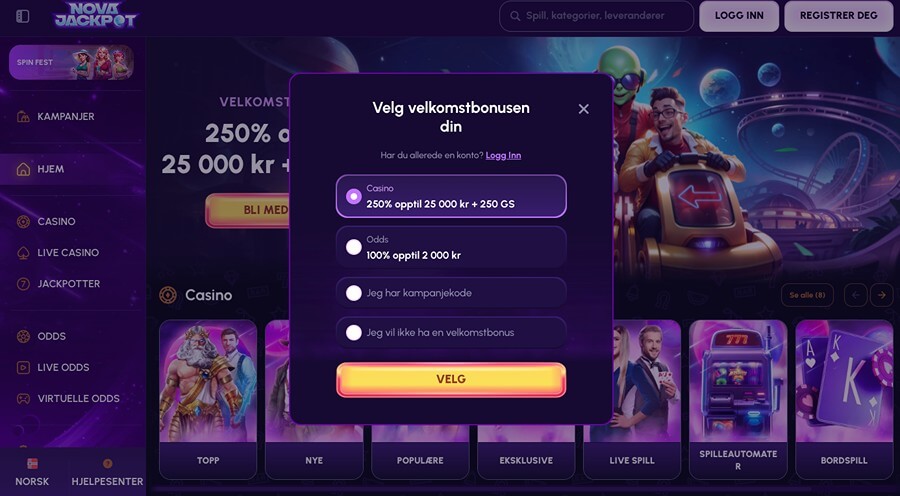 Det er enkelt og raskt å registrere en spillekonto hos NovaJackpot
