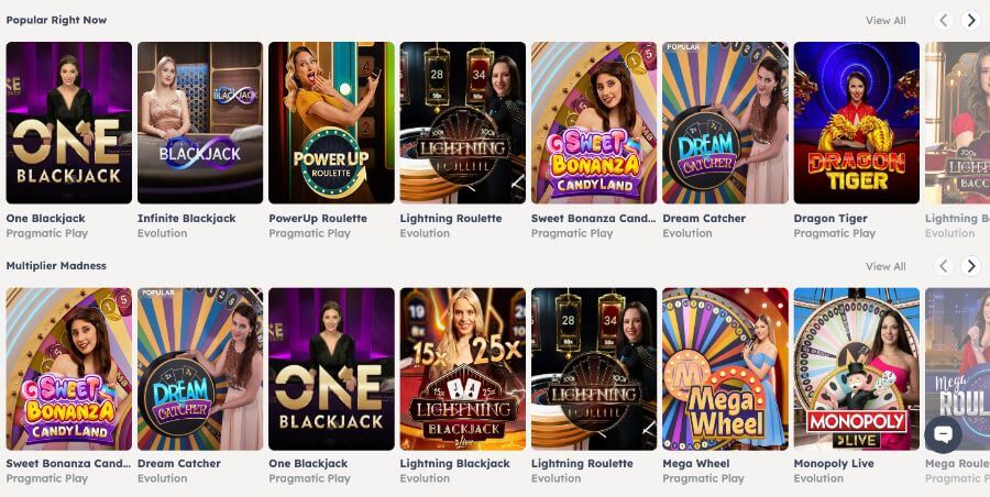 Oh Cashino har et live casino med klassiske bordspill og live game show-spill