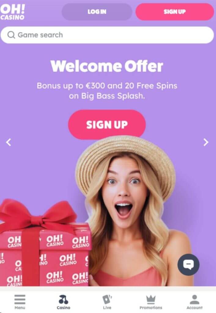 Oh Casino har også et mobilcasino