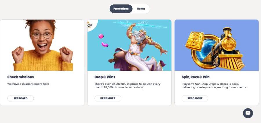 Oh Casino har en kampanjeside med tilbud