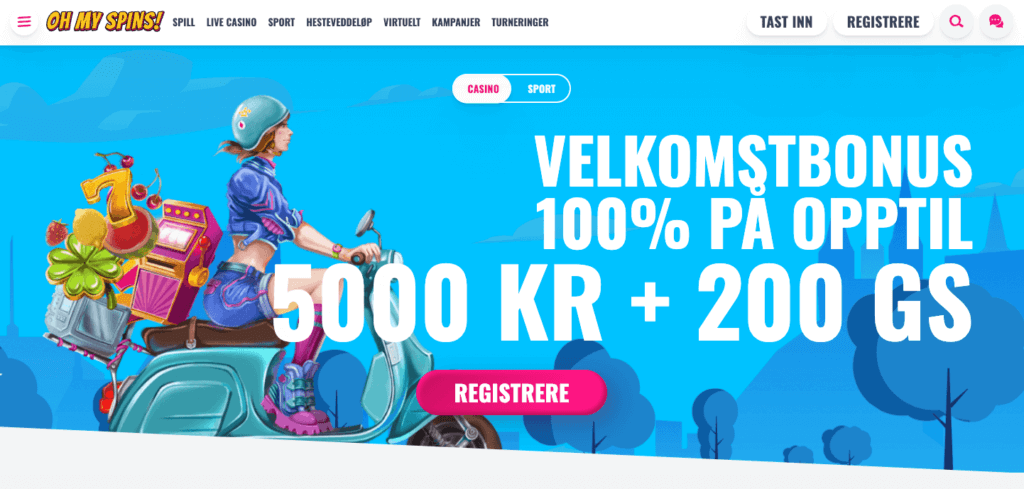 Forsiden til nettcasinoet OhMySpins