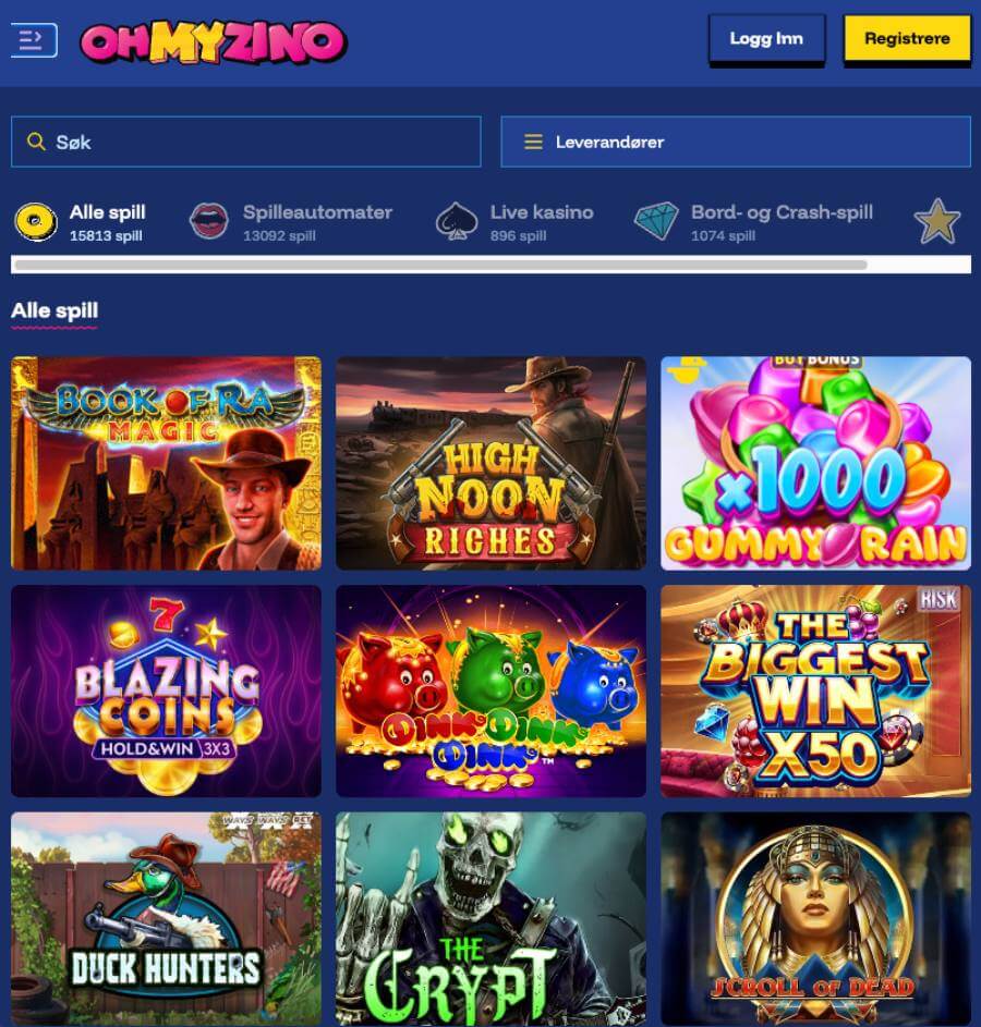 Ohmyzino har et mobilcasino via nettleseren
