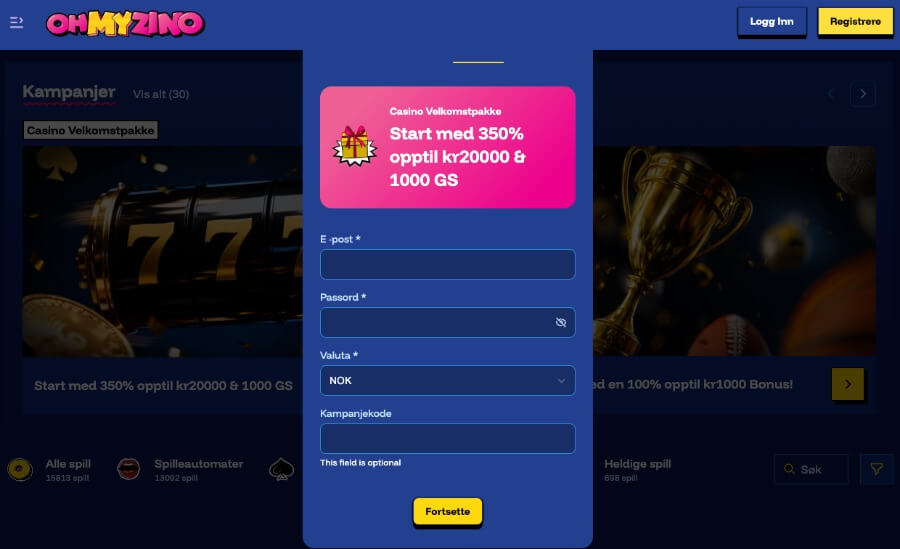 Ohmyzino registreringsprosess