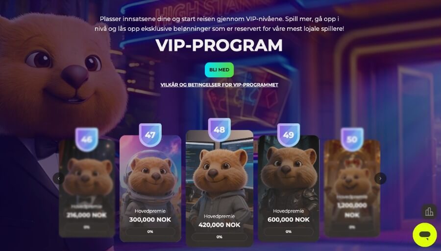 Oliver Casino har et omfattende VIP-program med 50 nivåer