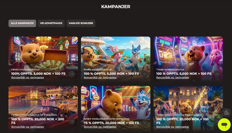 Kampanjesiden til Oliver Casino inneholder flere tilbud