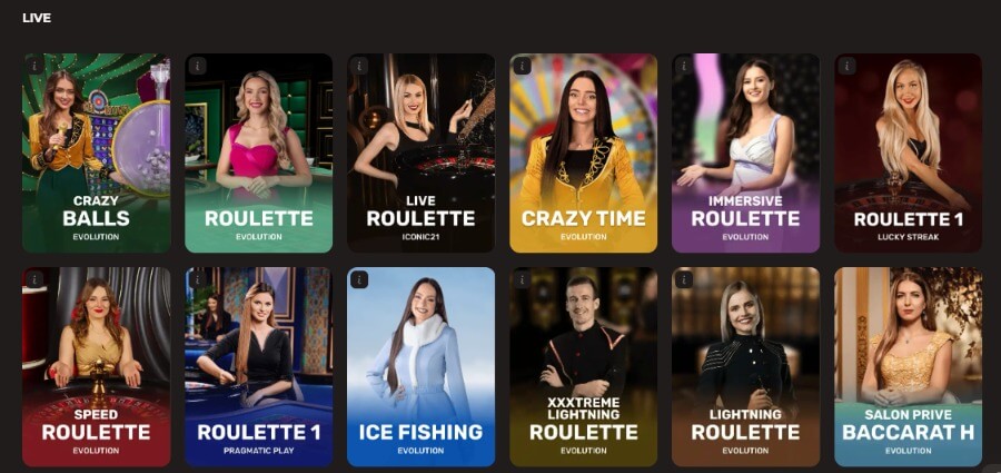 Oliver Casino har et live casino med klassiske bordspill og live game show-spill