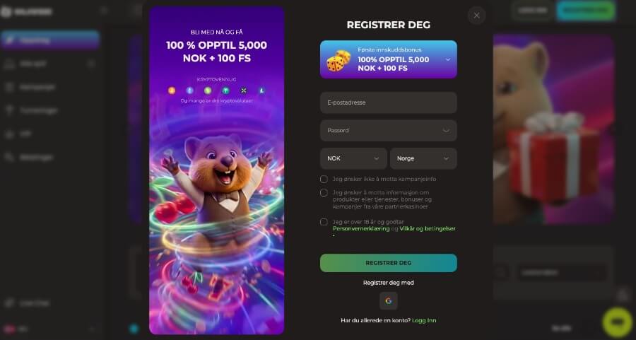 Oliver Casino registreringsprosess