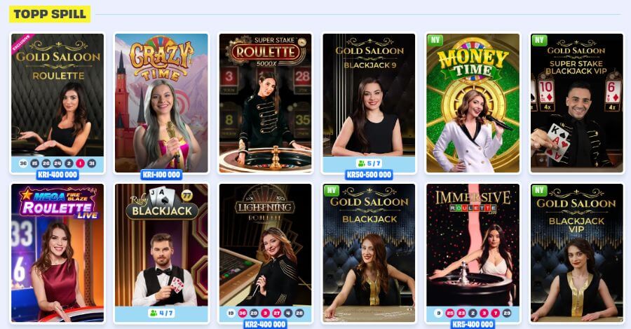 Onlyspins har et live casino med klassiske bordspill og live game show-spill