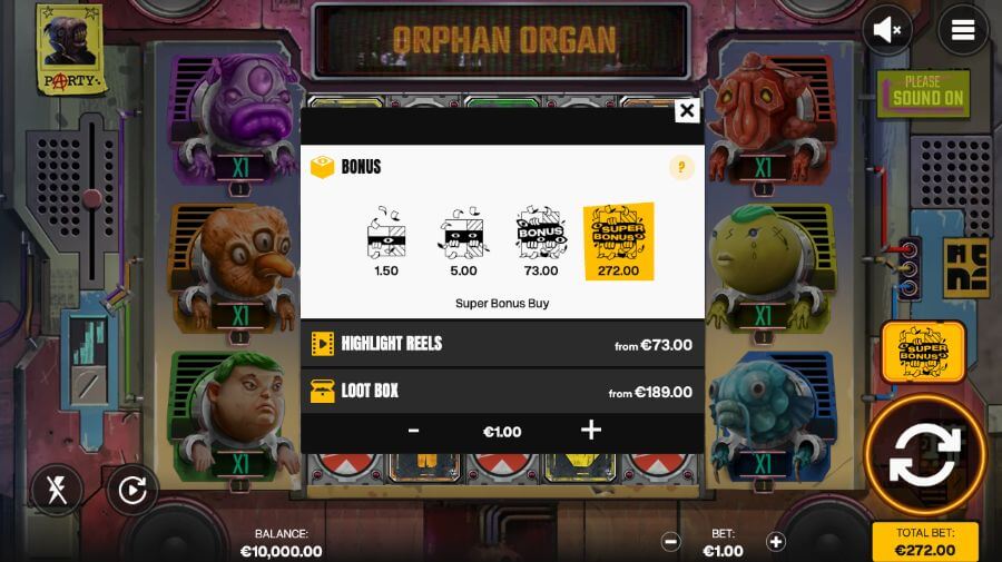 Bonus buy-funksjon og kjøp av funksjoner på spilleautomaten Orphan Organ