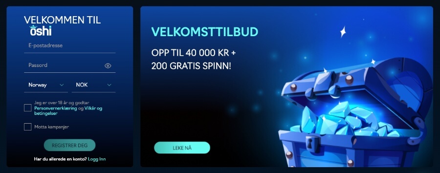 Oshi Casino har en stor velkomstbonus med free spins til alle nye spillere