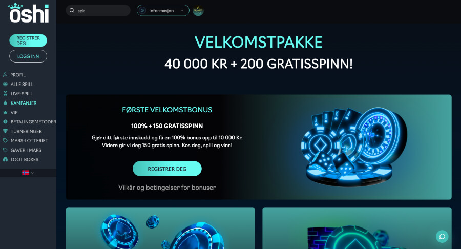 Oshi Casino Velkomstpakke